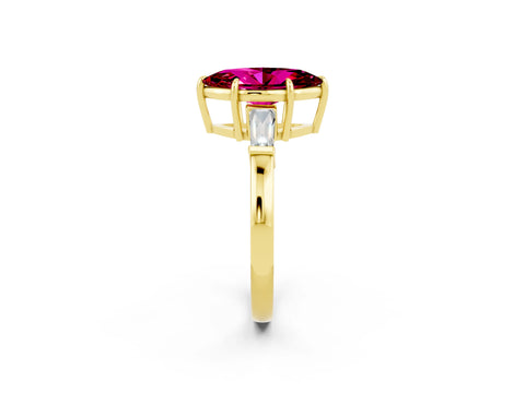 Yellow gold Marquise Cut Cut Diamond Ring with Tapered Baguette Side Stones in Four-Prong Setting_2
