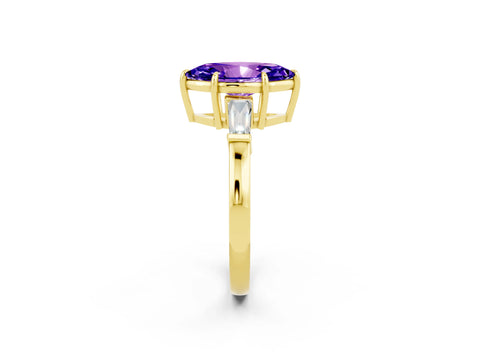 Yellow gold Marquise Cut Cut Diamond Ring with Tapered Baguette Side Stones in Four-Prong Setting_2