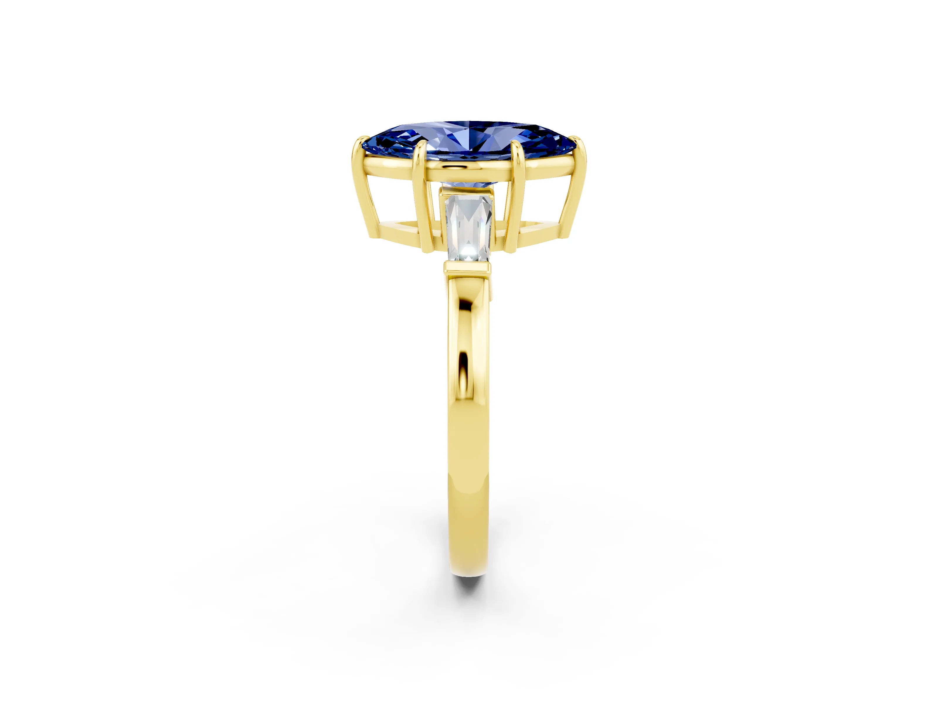 Yellow gold Marquise Cut Cut Diamond Ring with Tapered Baguette Side Stones in Four-Prong Setting_2