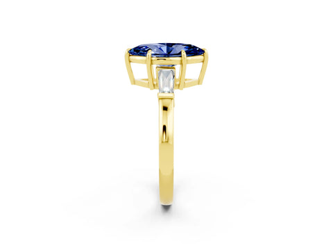 Yellow gold Marquise Cut Cut Diamond Ring with Tapered Baguette Side Stones in Four-Prong Setting_2