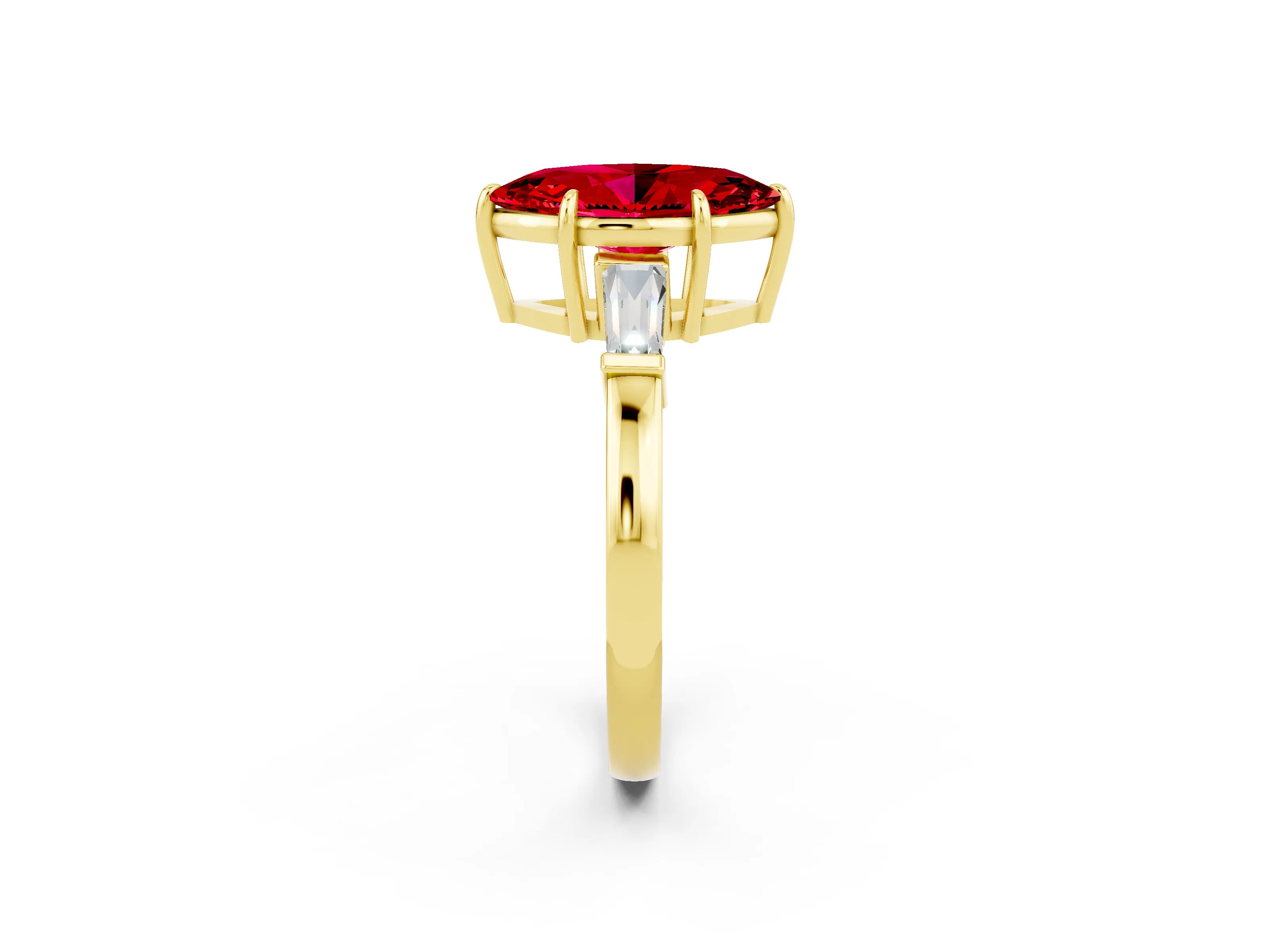 Yellow gold Marquise Cut Cut Diamond Ring with Tapered Baguette Side Stones in Four-Prong Setting_2
