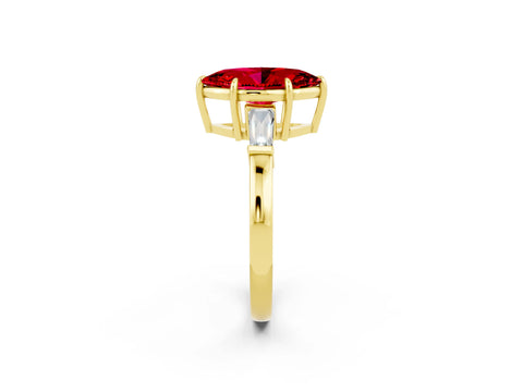 Yellow gold Marquise Cut Cut Diamond Ring with Tapered Baguette Side Stones in Four-Prong Setting_2