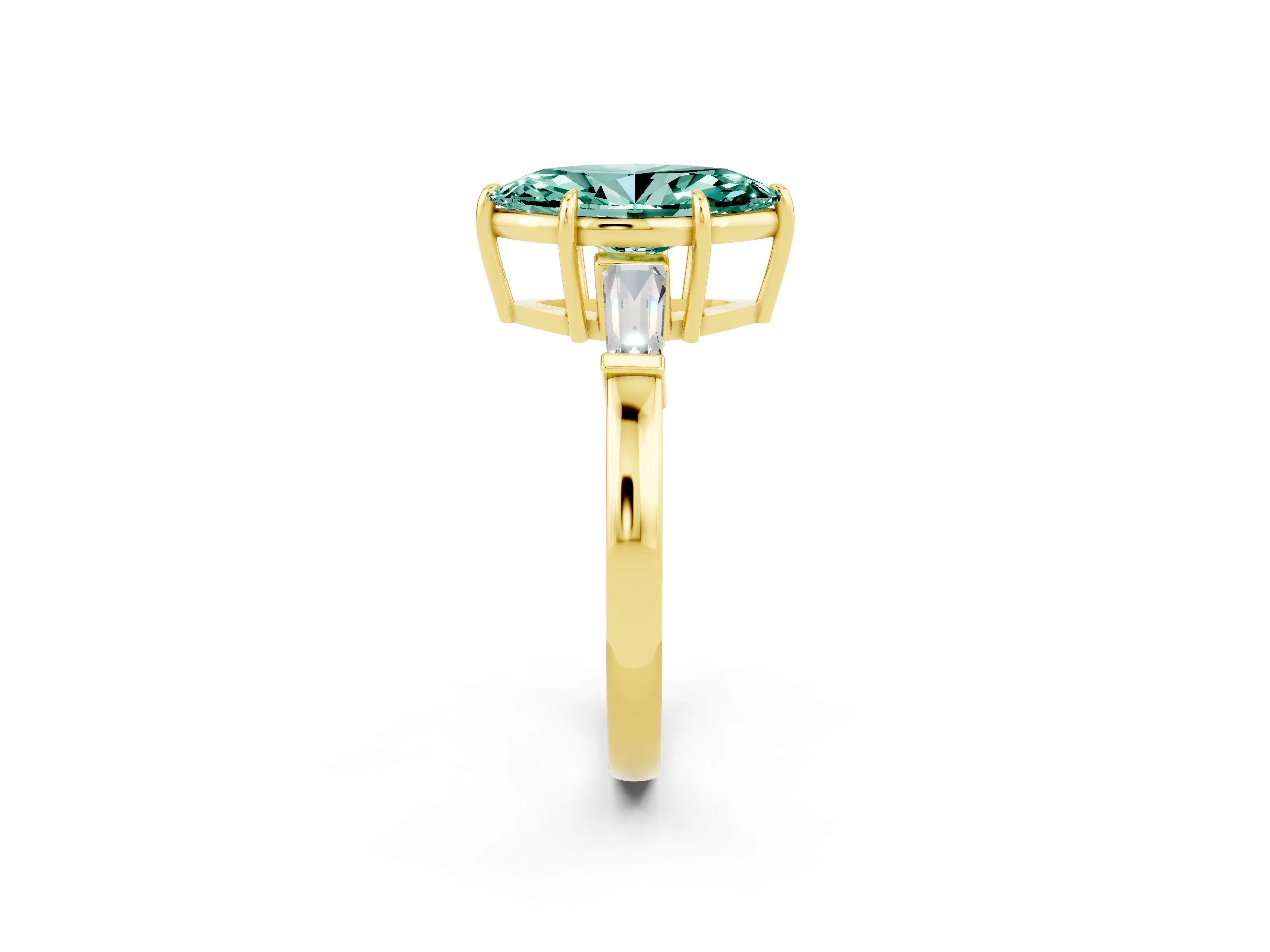 Yellow gold Marquise Cut Cut Diamond Ring with Tapered Baguette Side Stones in Four-Prong Setting_2