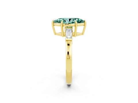 Yellow gold Marquise Cut Cut Diamond Ring with Tapered Baguette Side Stones in Four-Prong Setting_2