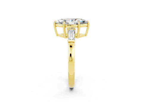 Yellow gold Marquise Cut Cut Diamond Ring with Tapered Baguette Side Stones in Four-Prong Setting_2