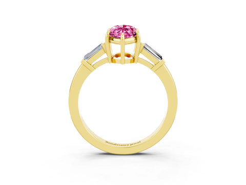 Yellow gold Marquise Cut Cut Diamond Ring with Tapered Baguette Side Stones in Four-Prong Setting_3