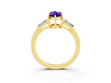 Yellow gold Marquise Cut Cut Diamond Ring with Tapered Baguette Side Stones in Four-Prong Setting_3