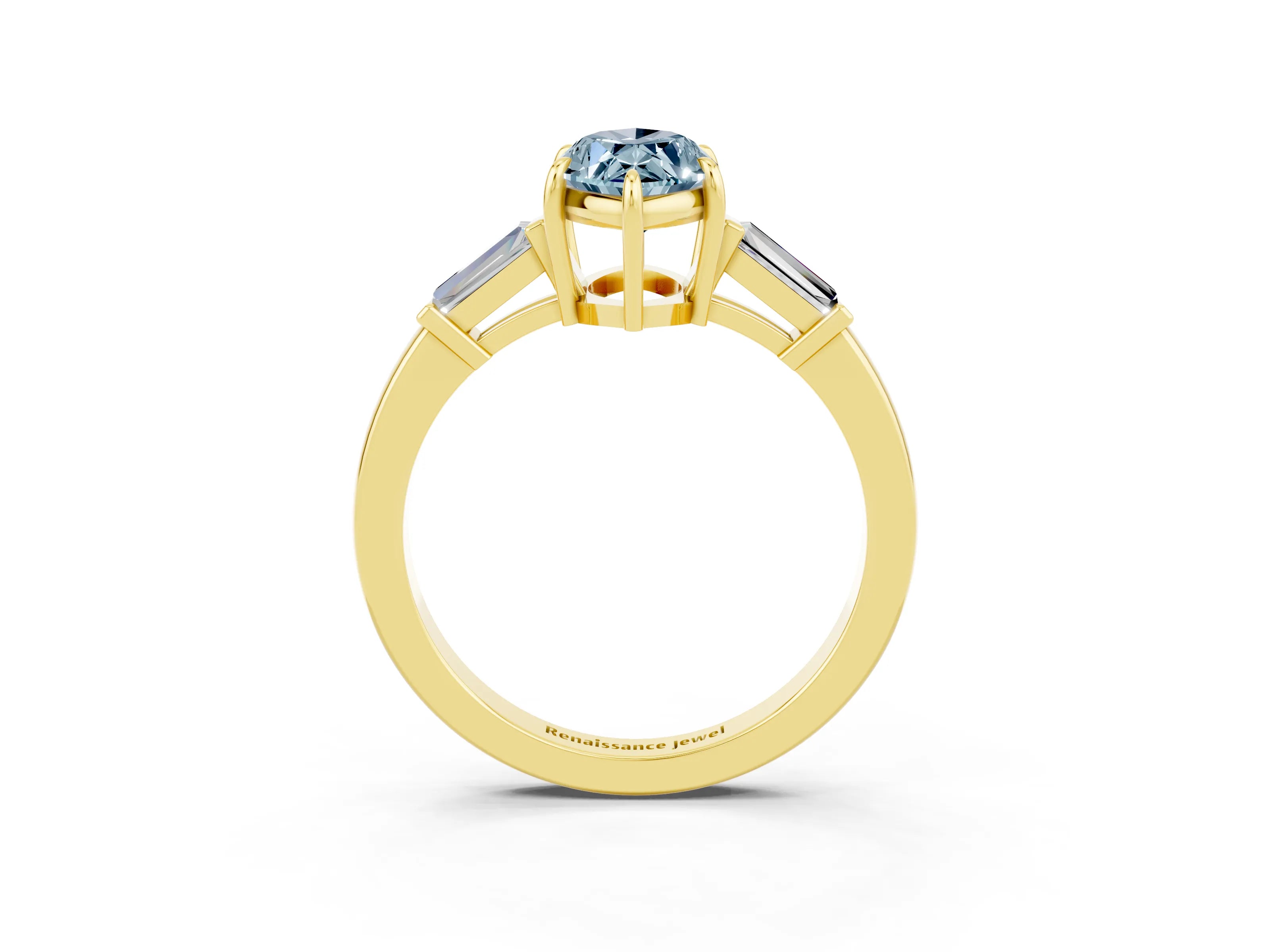 Yellow gold Marquise Cut Cut Diamond Ring with Tapered Baguette Side Stones in Four-Prong Setting_3