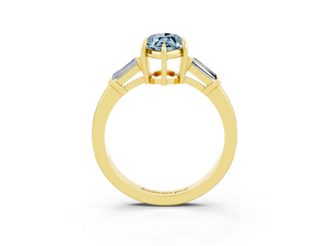 Yellow gold Marquise Cut Cut Diamond Ring with Tapered Baguette Side Stones in Four-Prong Setting_3
