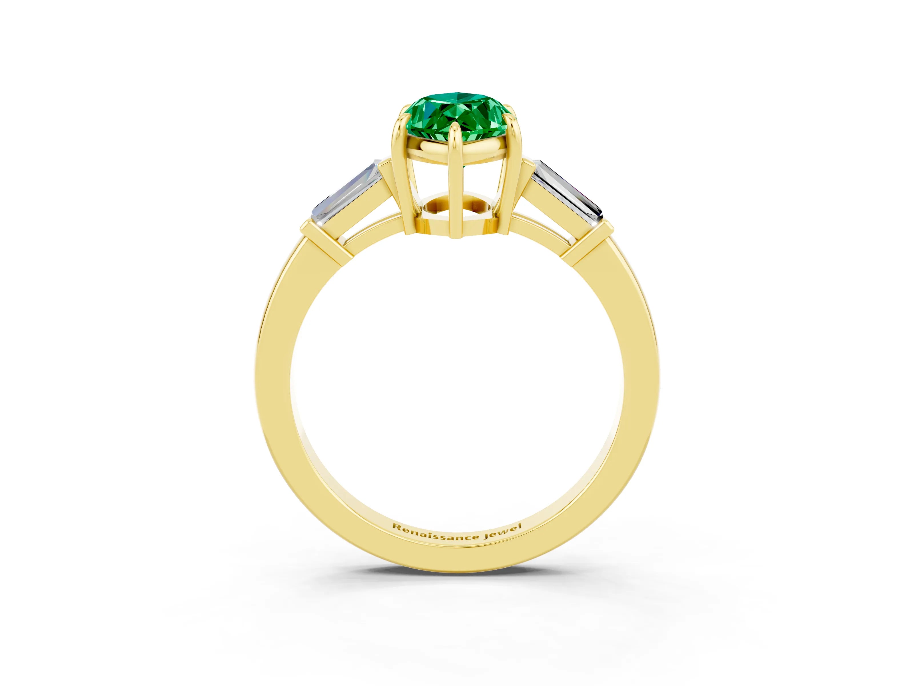 Yellow gold Marquise Cut Cut Diamond Ring with Tapered Baguette Side Stones in Four-Prong Setting_3