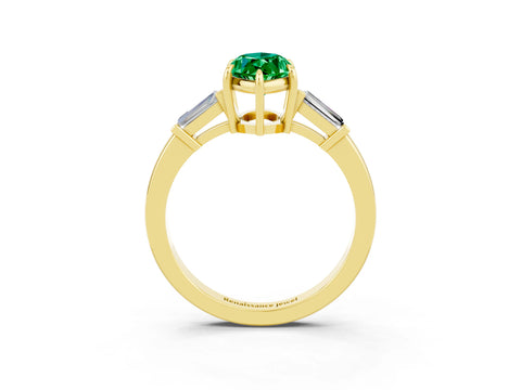 Yellow gold Marquise Cut Cut Diamond Ring with Tapered Baguette Side Stones in Four-Prong Setting_3