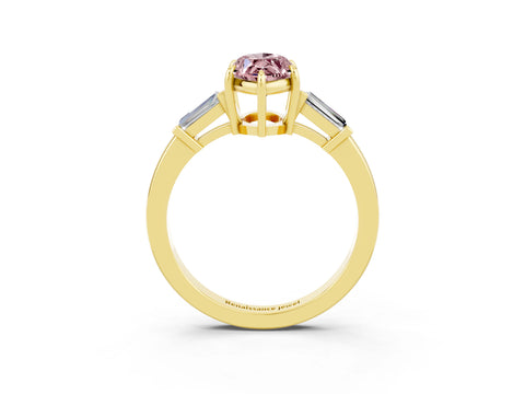 Yellow gold Marquise Cut Cut Diamond Ring with Tapered Baguette Side Stones in Four-Prong Setting_3