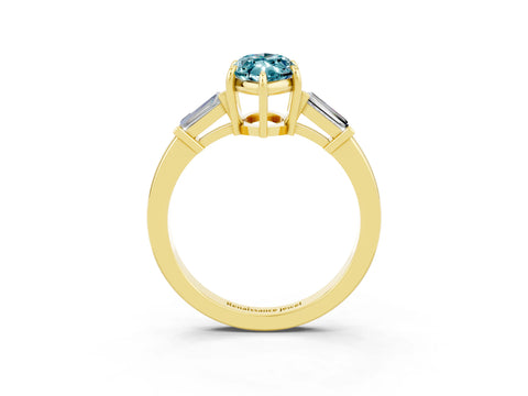 Yellow gold Marquise Cut Cut Diamond Ring with Tapered Baguette Side Stones in Four-Prong Setting_3