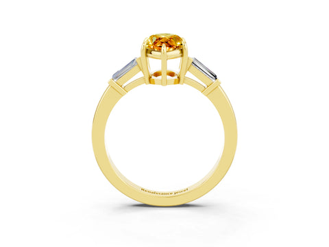 Yellow gold Marquise Cut Cut Diamond Ring with Tapered Baguette Side Stones in Four-Prong Setting_3