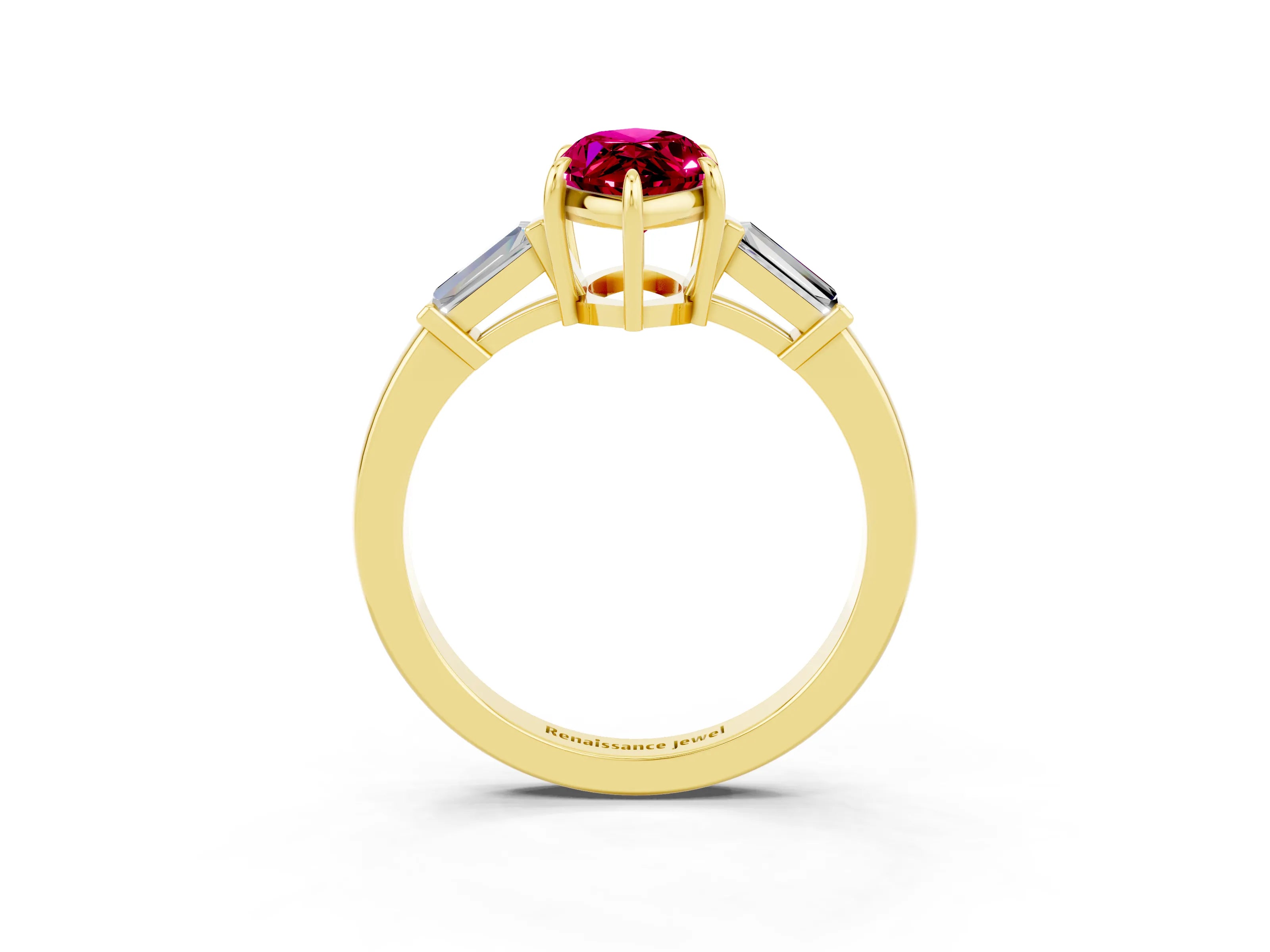 Yellow gold Marquise Cut Cut Diamond Ring with Tapered Baguette Side Stones in Four-Prong Setting_3