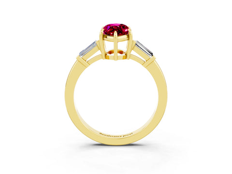 Yellow gold Marquise Cut Cut Diamond Ring with Tapered Baguette Side Stones in Four-Prong Setting_3