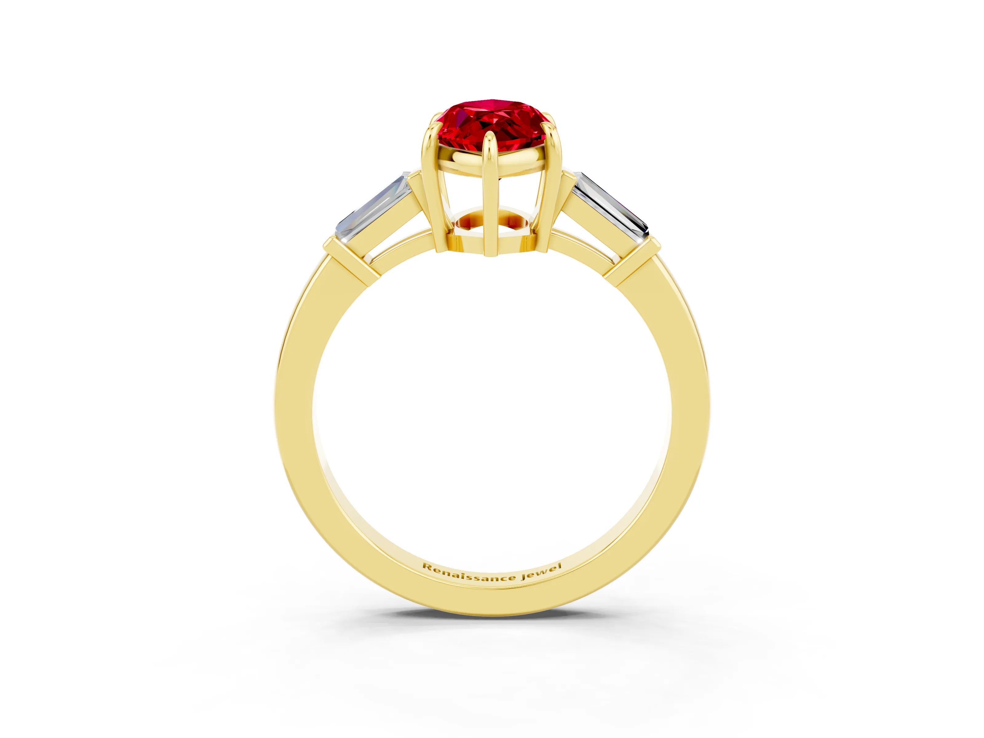 Yellow gold Marquise Cut Cut Diamond Ring with Tapered Baguette Side Stones in Four-Prong Setting_3