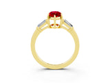 Yellow gold Marquise Cut Cut Diamond Ring with Tapered Baguette Side Stones in Four-Prong Setting_3