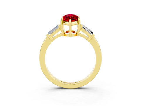 Yellow gold Marquise Cut Cut Diamond Ring with Tapered Baguette Side Stones in Four-Prong Setting_3
