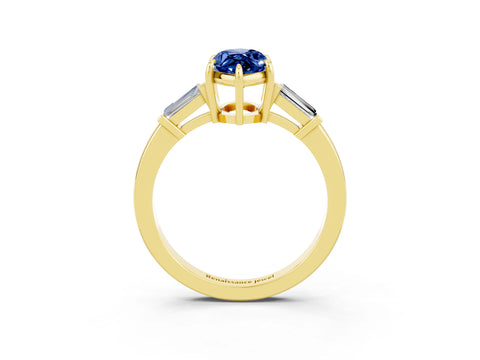 Yellow gold Marquise Cut Cut Diamond Ring with Tapered Baguette Side Stones in Four-Prong Setting_3