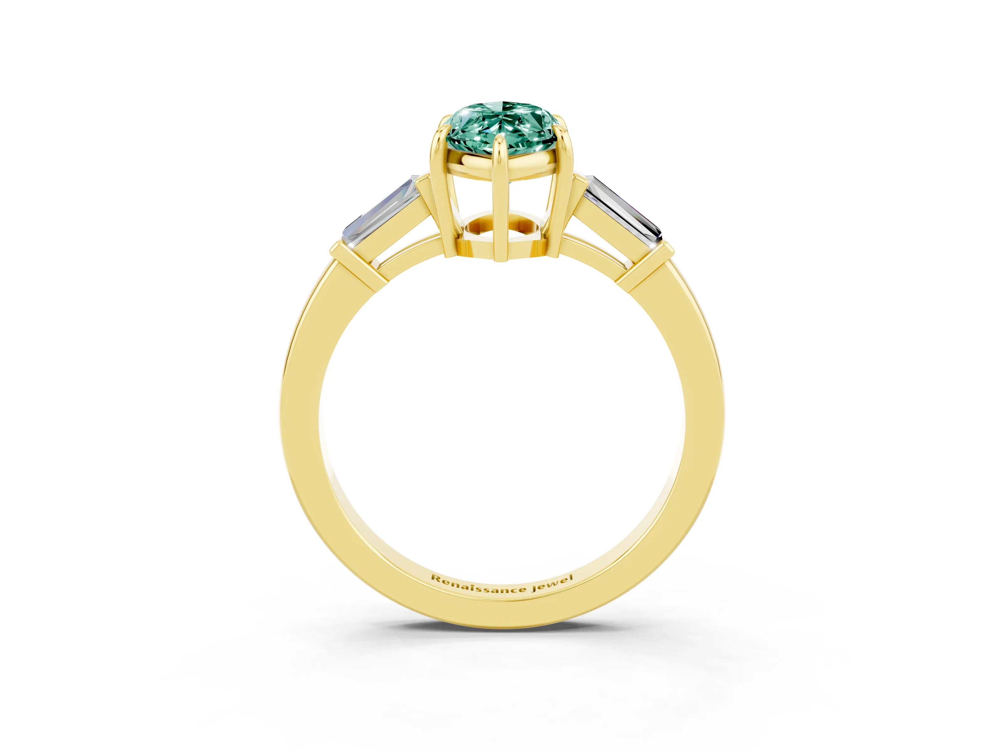 Yellow gold Marquise Cut Cut Diamond Ring with Tapered Baguette Side Stones in Four-Prong Setting_3