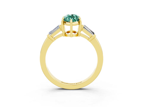 Yellow gold Marquise Cut Cut Diamond Ring with Tapered Baguette Side Stones in Four-Prong Setting_3