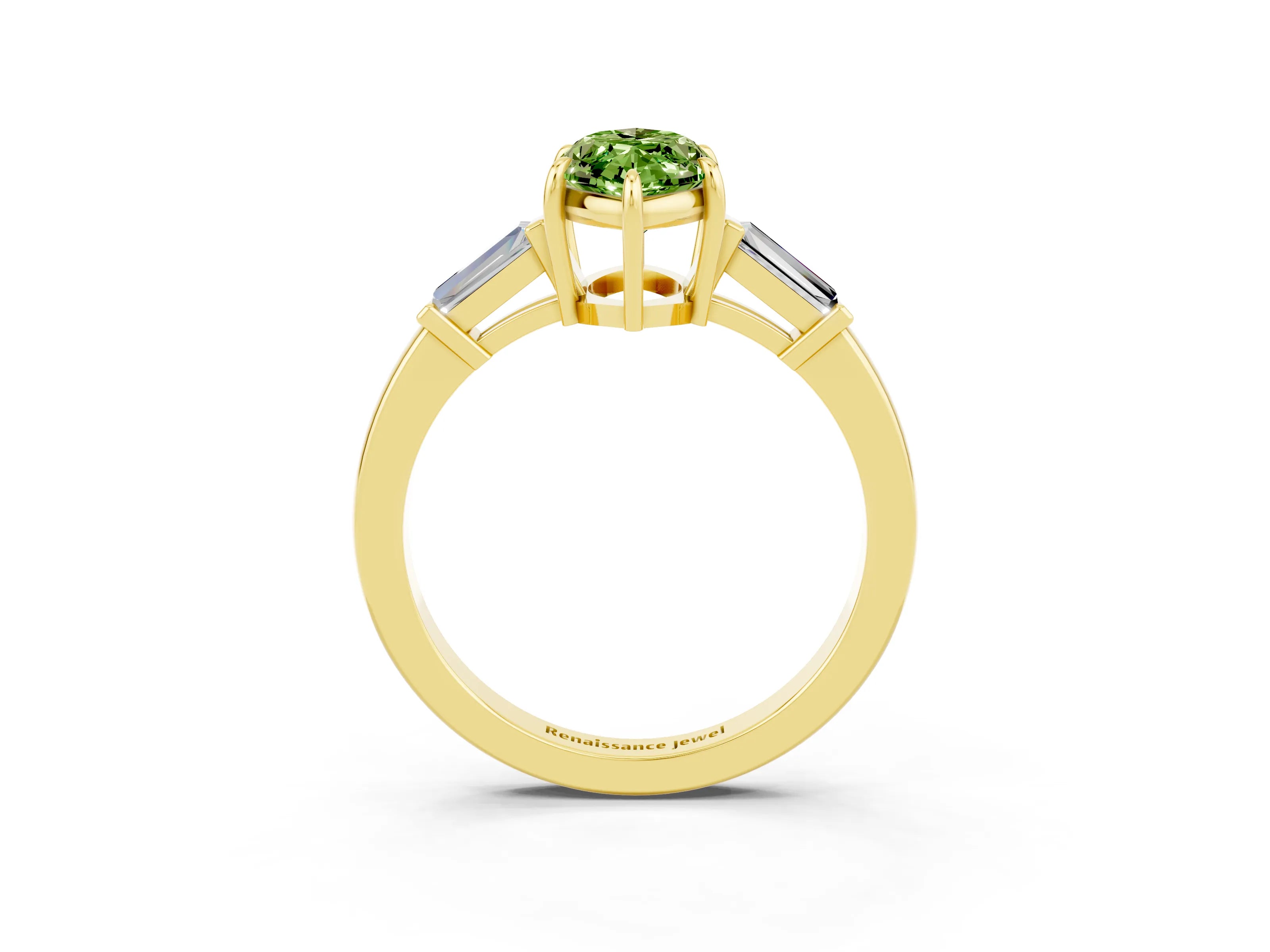 Yellow gold Marquise Cut Cut Diamond Ring with Tapered Baguette Side Stones in Four-Prong Setting_3