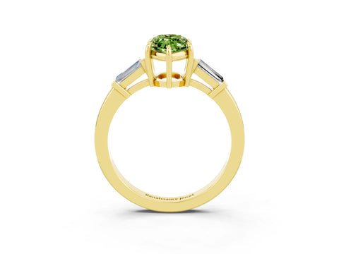 Yellow gold Marquise Cut Cut Diamond Ring with Tapered Baguette Side Stones in Four-Prong Setting_3