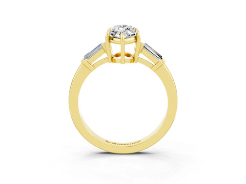 Yellow gold Marquise Cut Cut Diamond Ring with Tapered Baguette Side Stones in Four-Prong Setting_3