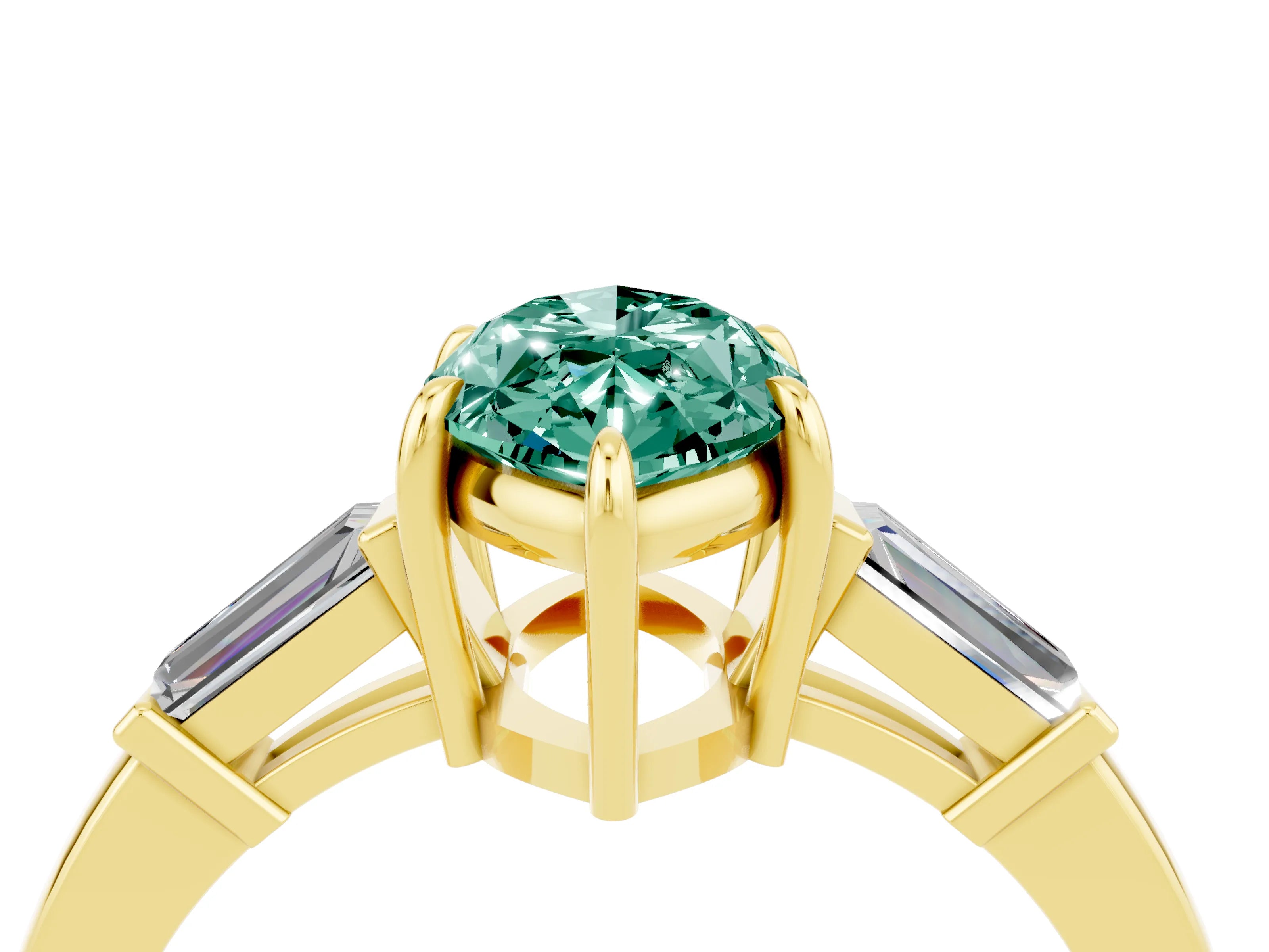 Yellow gold Marquise Cut Cut Diamond Ring with Tapered Baguette Side Stones in Four-Prong Setting_4