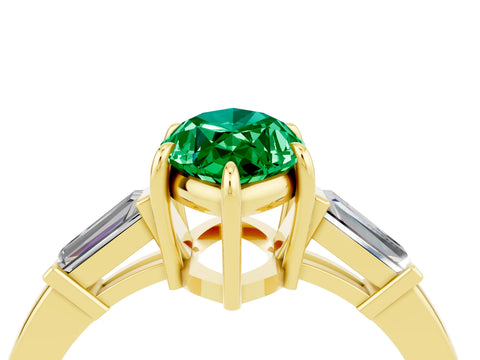 Yellow gold Marquise Cut Cut Diamond Ring with Tapered Baguette Side Stones in Four-Prong Setting_4