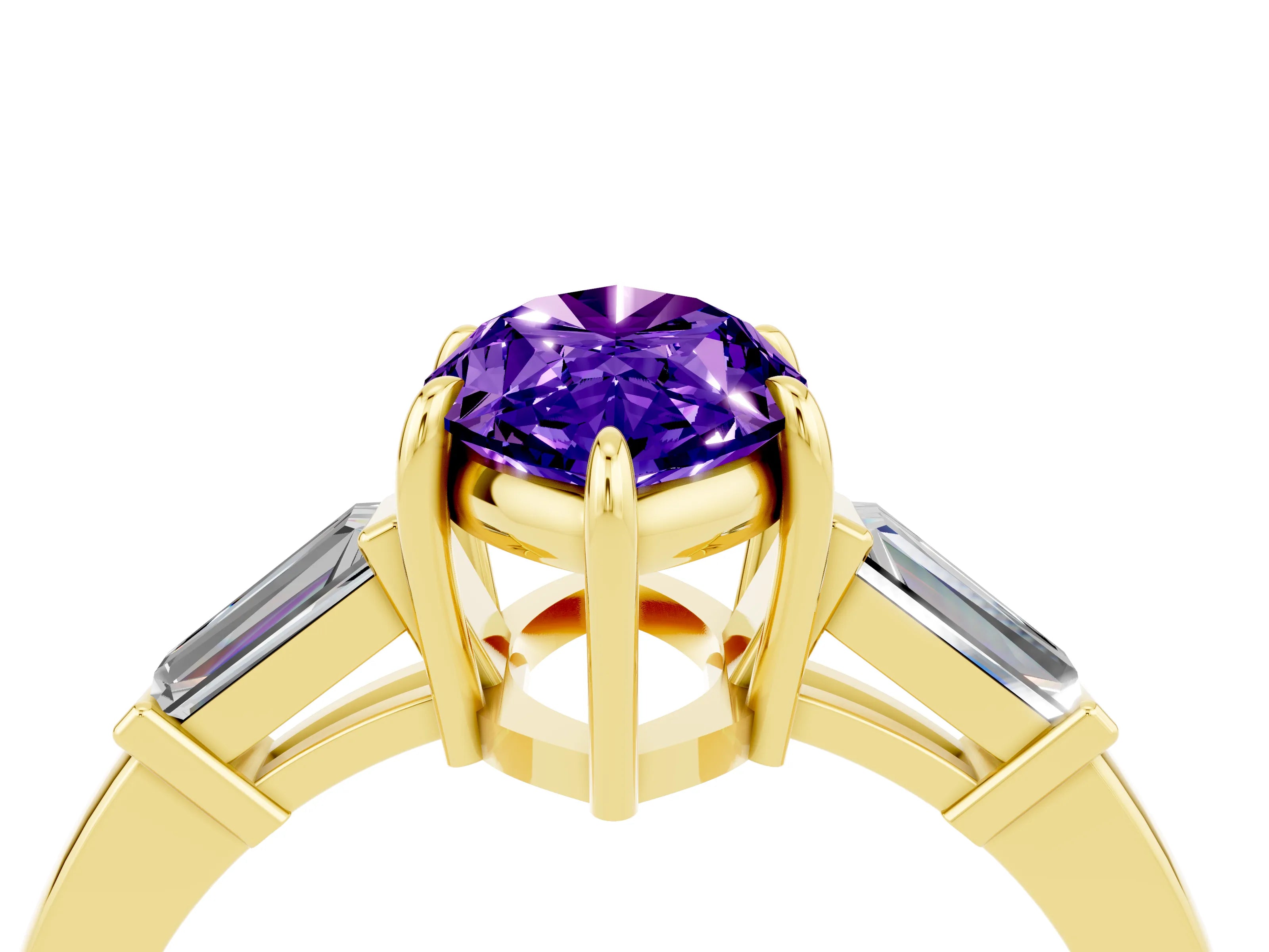 Yellow gold Marquise Cut Cut Diamond Ring with Tapered Baguette Side Stones in Four-Prong Setting_4
