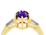 Yellow gold Marquise Cut Cut Diamond Ring with Tapered Baguette Side Stones in Four-Prong Setting_4