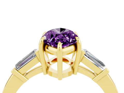 Yellow gold Marquise Cut Cut Diamond Ring with Tapered Baguette Side Stones in Four-Prong Setting_4