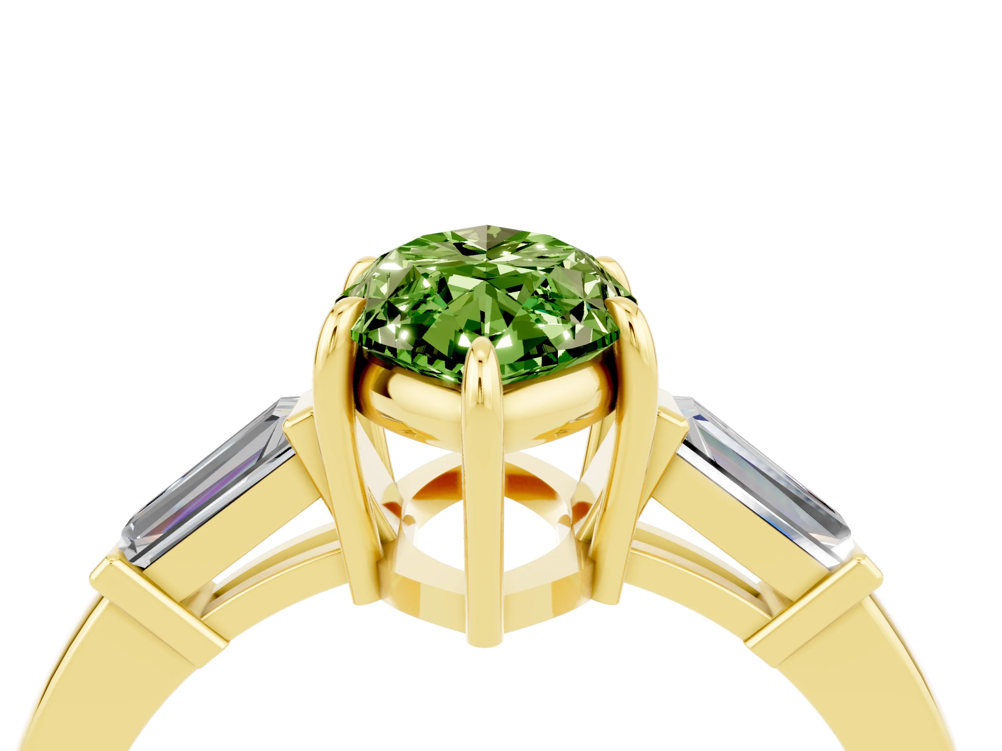 Yellow gold Marquise Cut Cut Diamond Ring with Tapered Baguette Side Stones in Four-Prong Setting_4