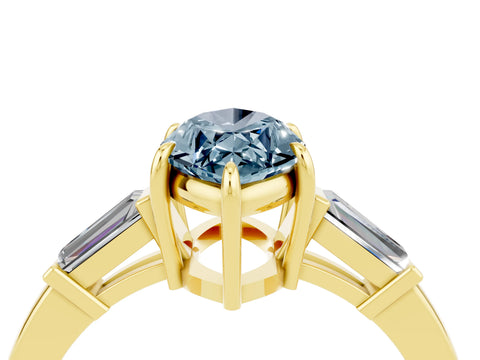 Yellow gold Marquise Cut Cut Diamond Ring with Tapered Baguette Side Stones in Four-Prong Setting_4