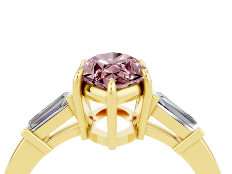 Yellow gold Marquise Cut Cut Diamond Ring with Tapered Baguette Side Stones in Four-Prong Setting_4