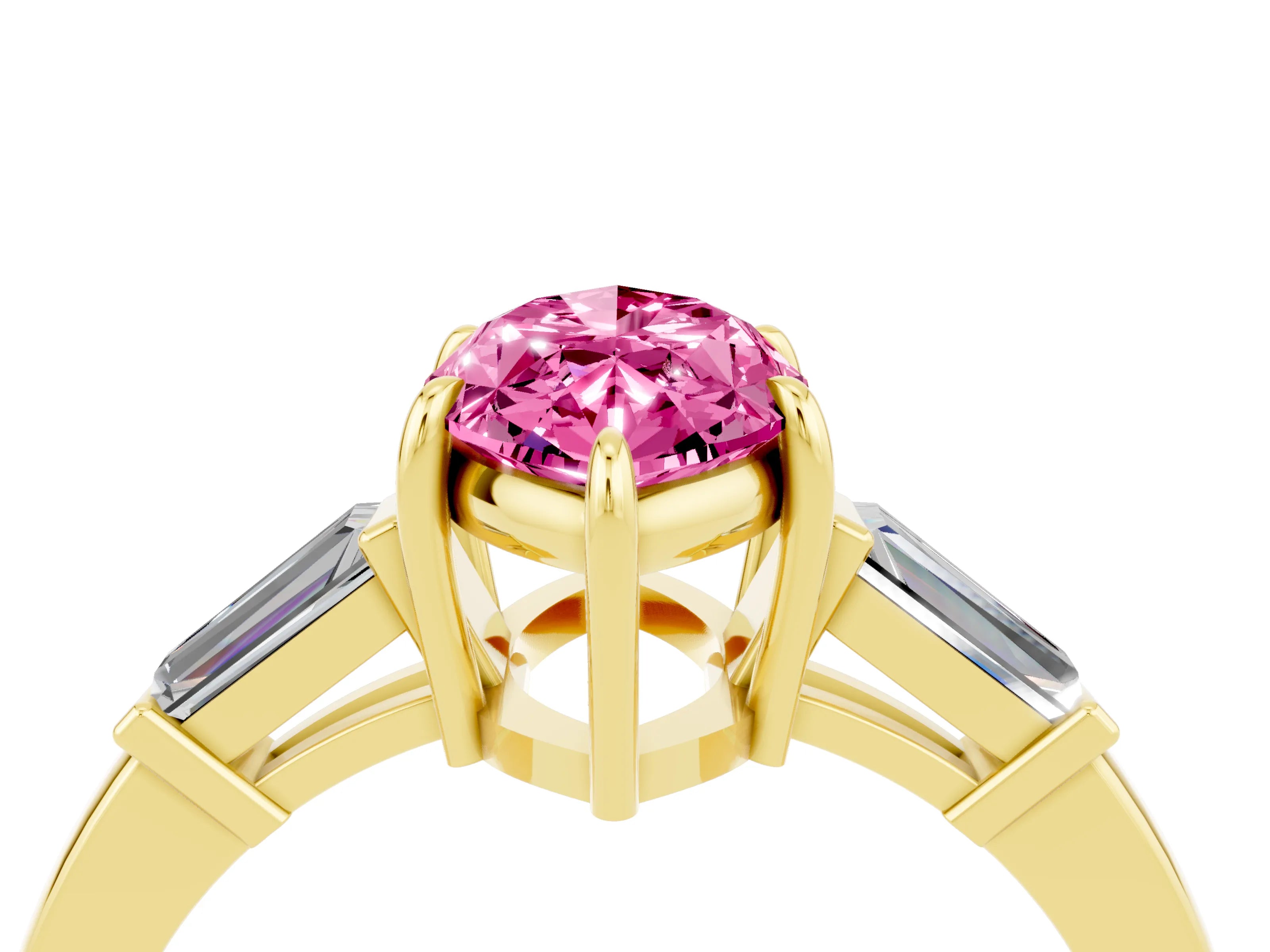 Yellow gold Marquise Cut Cut Diamond Ring with Tapered Baguette Side Stones in Four-Prong Setting_4