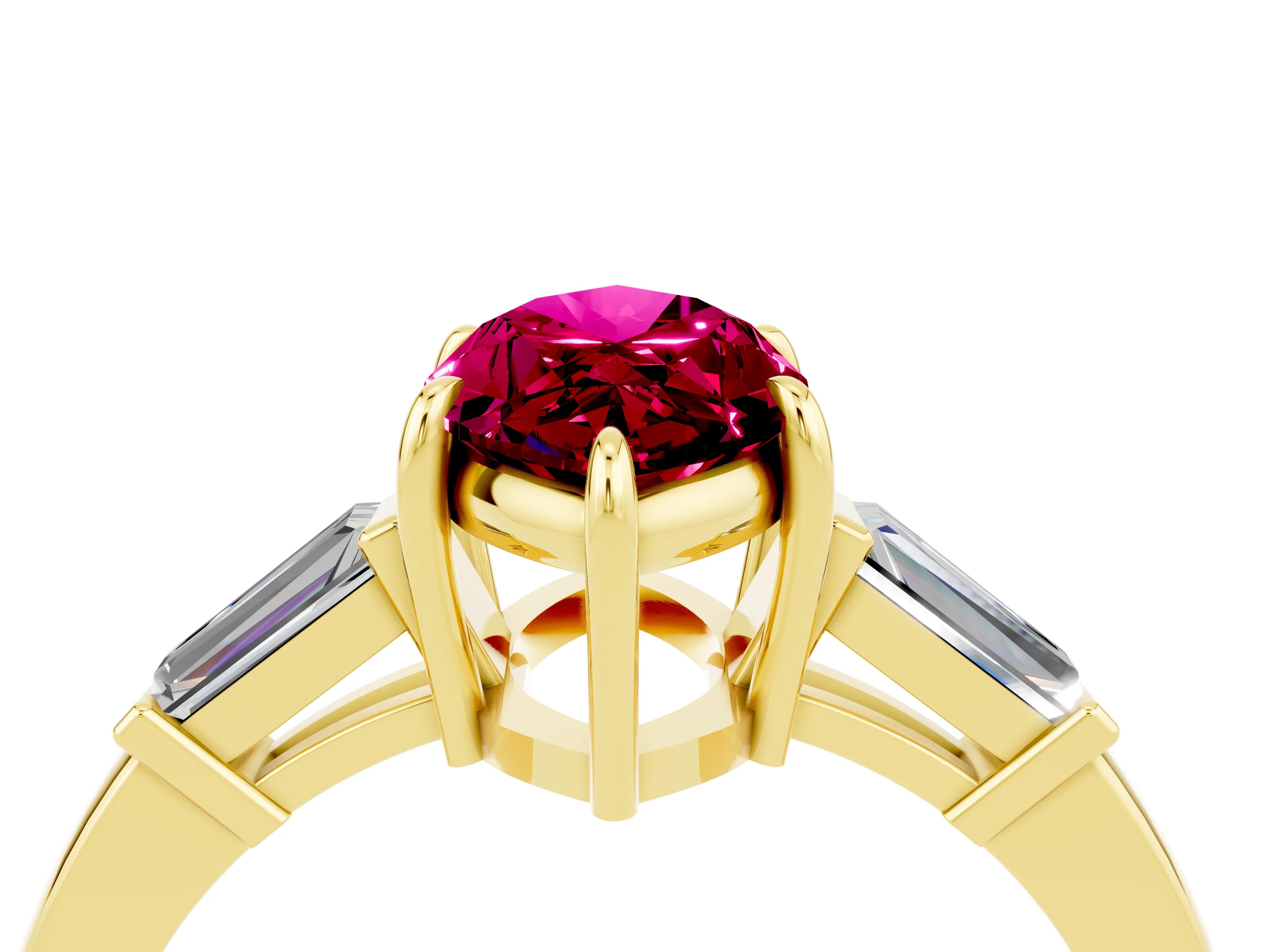 Yellow gold Marquise Cut Cut Diamond Ring with Tapered Baguette Side Stones in Four-Prong Setting_4