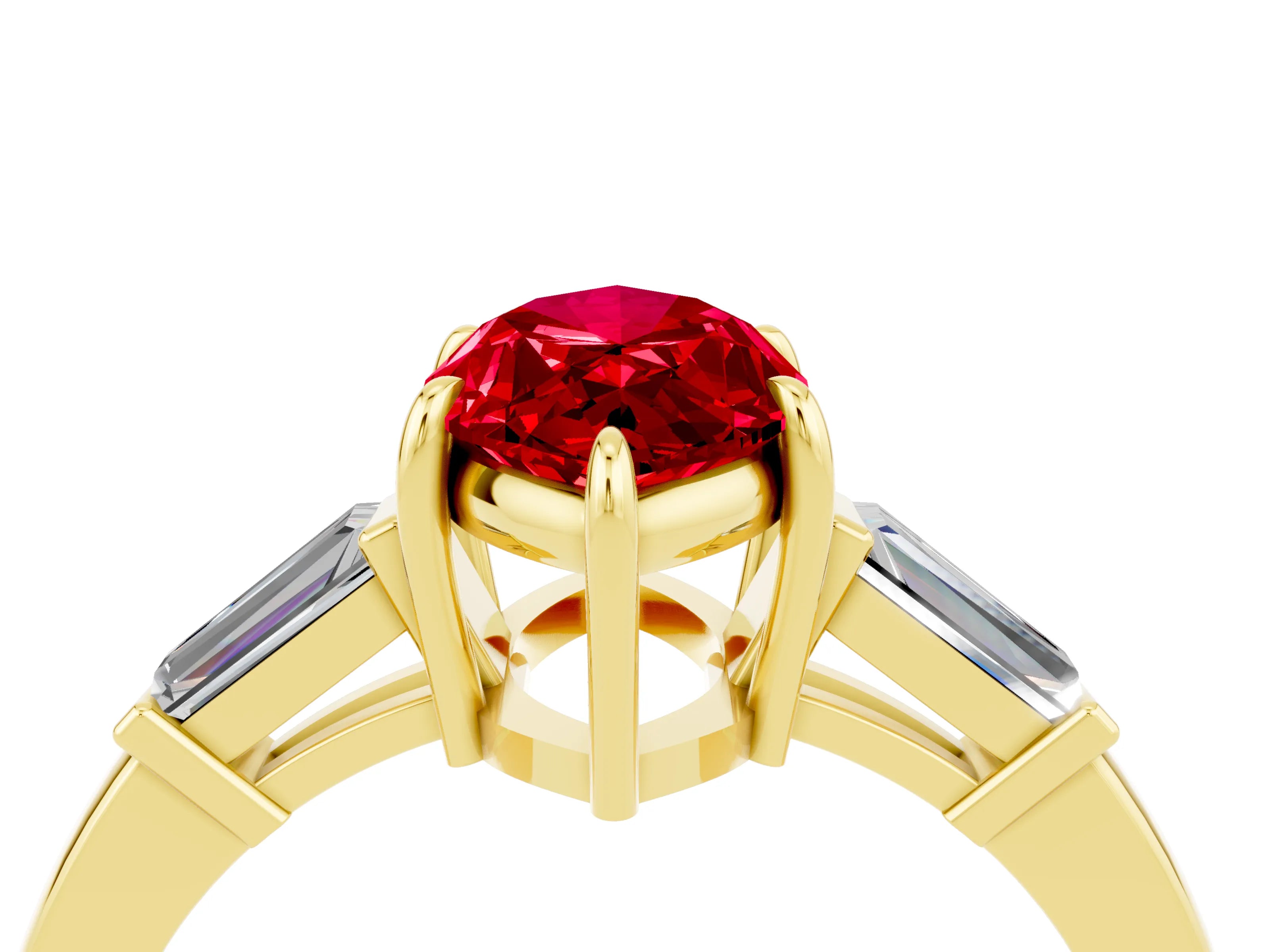 Yellow gold Marquise Cut Cut Diamond Ring with Tapered Baguette Side Stones in Four-Prong Setting_4