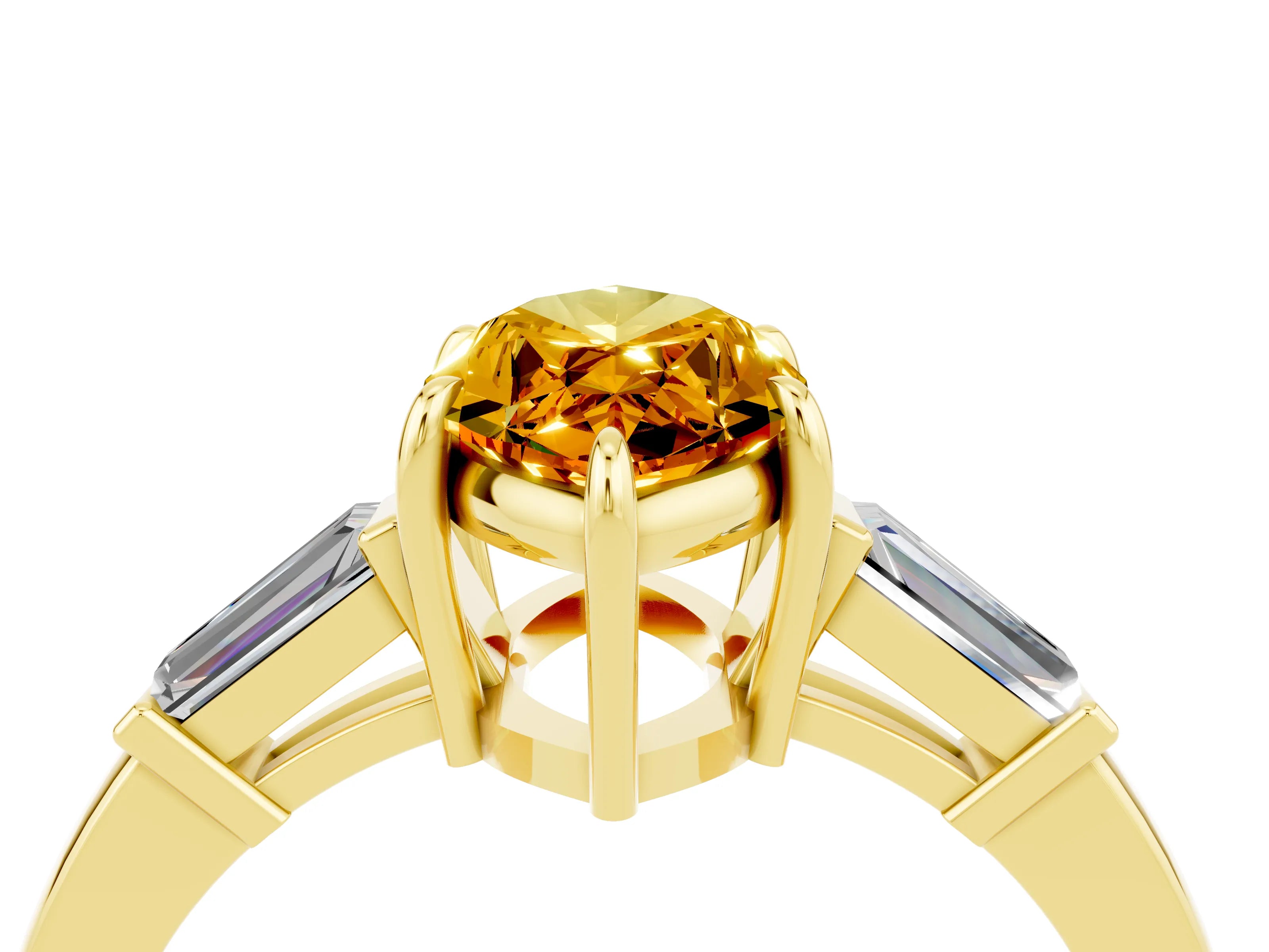 Yellow gold Marquise Cut Cut Diamond Ring with Tapered Baguette Side Stones in Four-Prong Setting_4