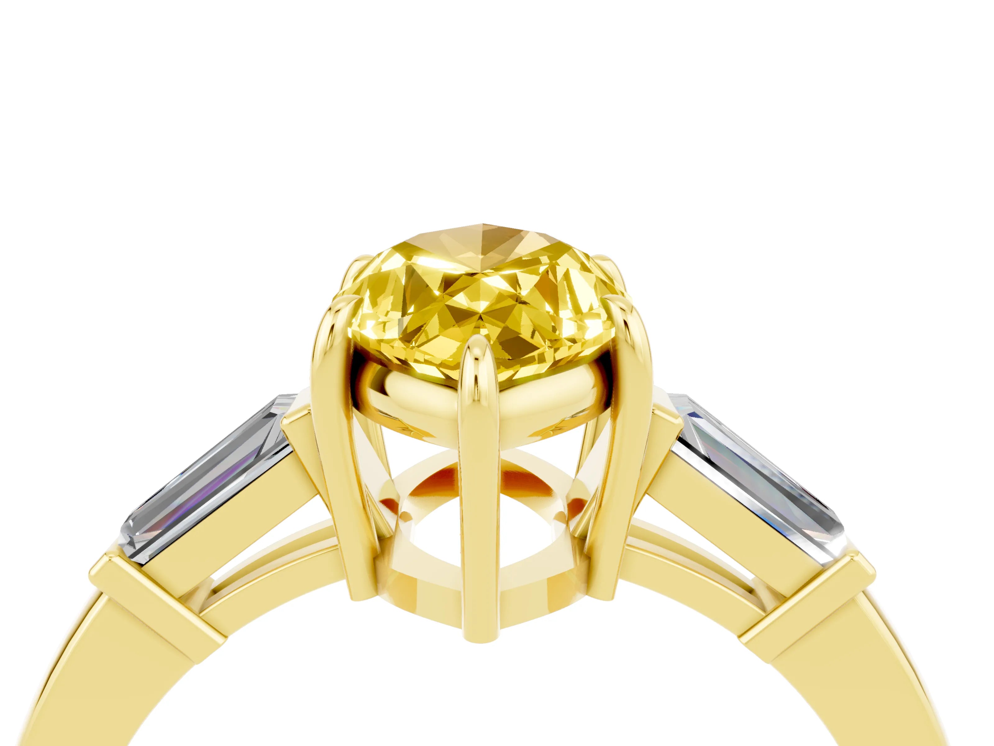 Yellow gold Marquise Cut Cut Diamond Ring with Tapered Baguette Side Stones in Four-Prong Setting_4