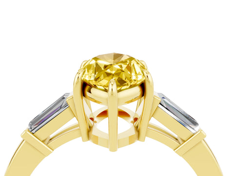 Yellow gold Marquise Cut Cut Diamond Ring with Tapered Baguette Side Stones in Four-Prong Setting_4