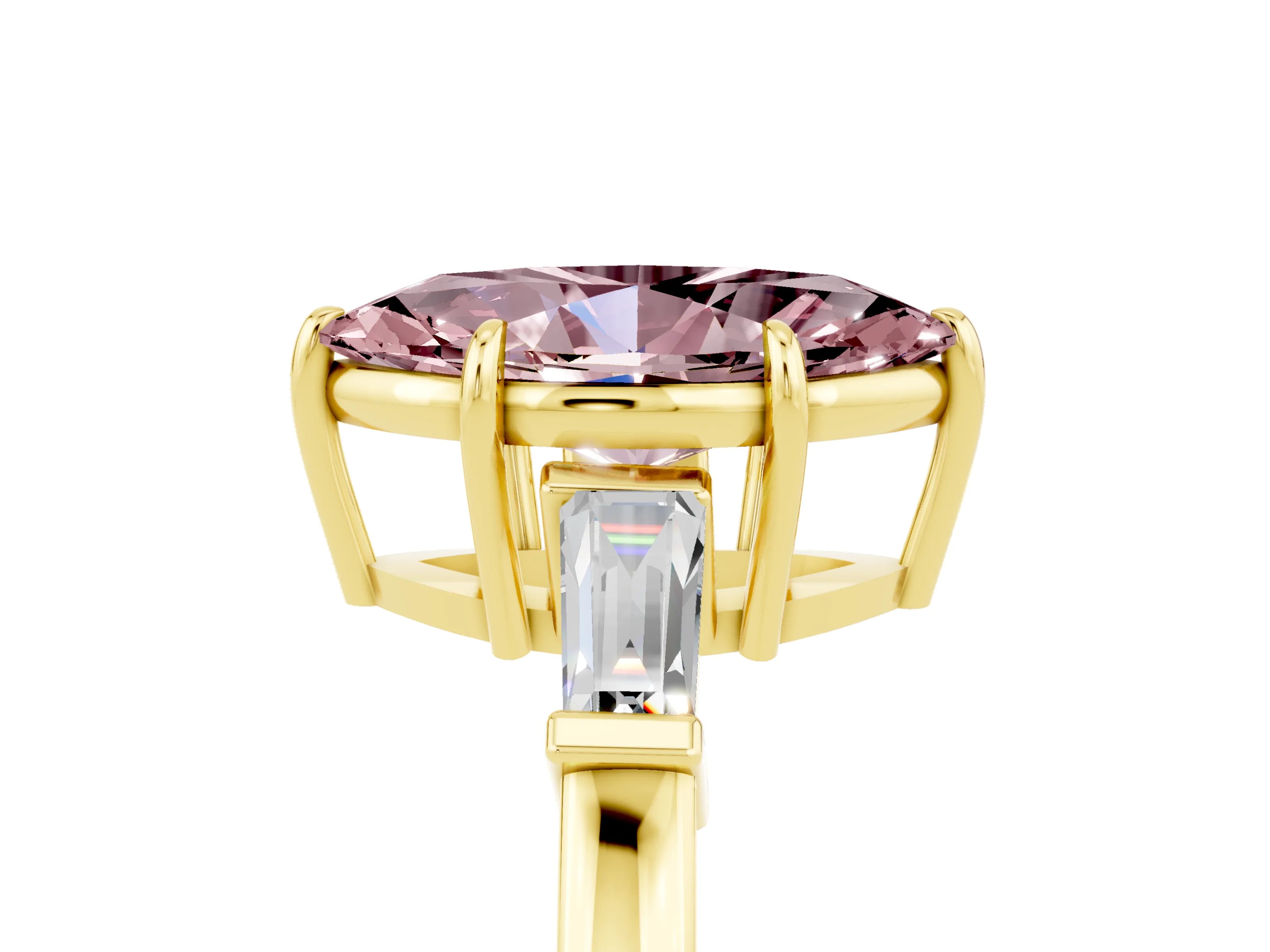 Yellow gold Marquise Cut Cut Diamond Ring with Tapered Baguette Side Stones in Four-Prong Setting_5
