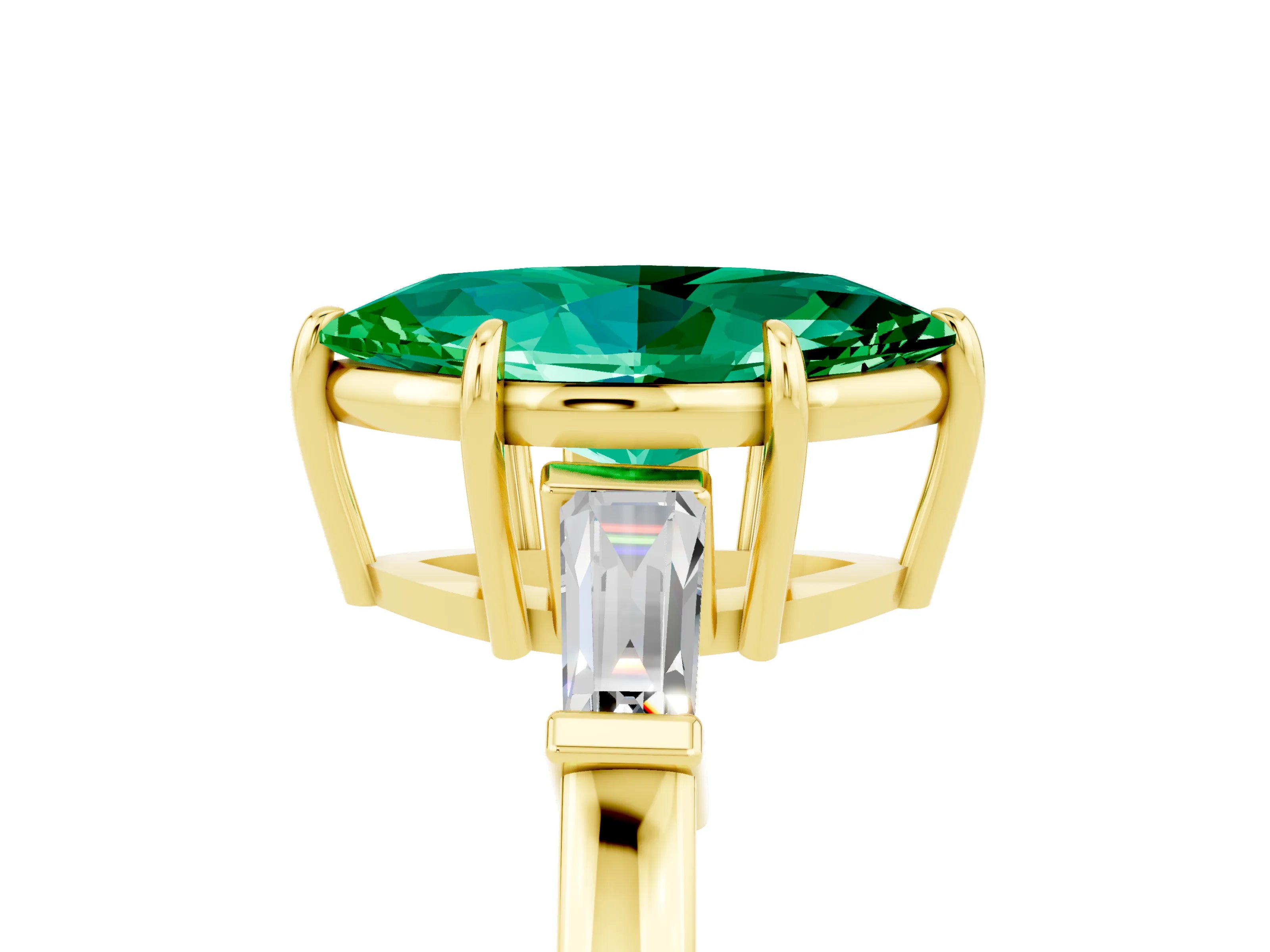 Yellow gold Marquise Cut Cut Diamond Ring with Tapered Baguette Side Stones in Four-Prong Setting_5