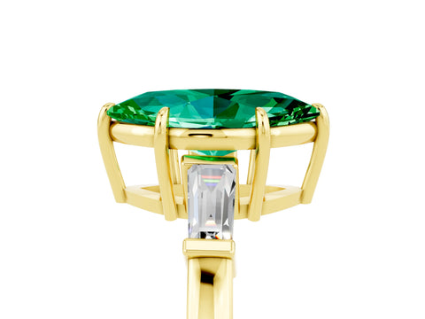 Yellow gold Marquise Cut Cut Diamond Ring with Tapered Baguette Side Stones in Four-Prong Setting_5