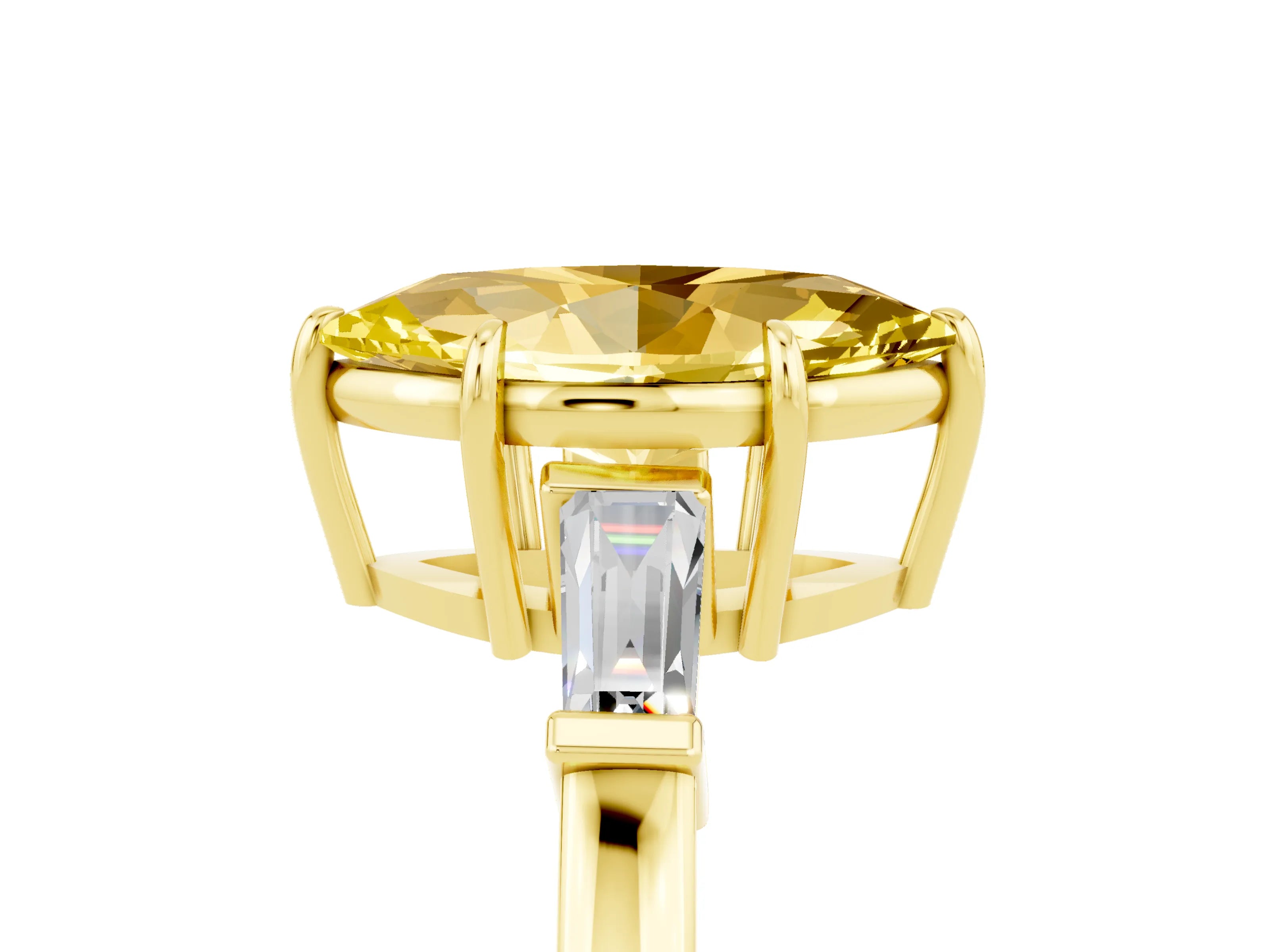 Yellow gold Marquise Cut Cut Diamond Ring with Tapered Baguette Side Stones in Four-Prong Setting_5