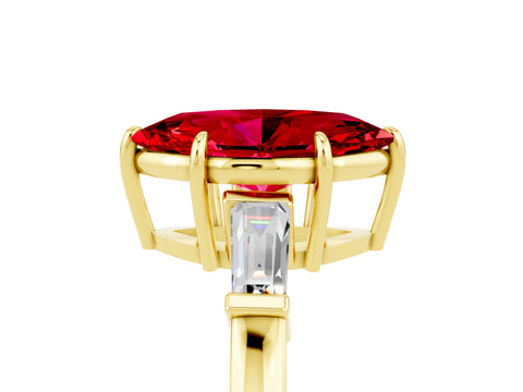 Yellow gold Marquise Cut Cut Diamond Ring with Tapered Baguette Side Stones in Four-Prong Setting_5