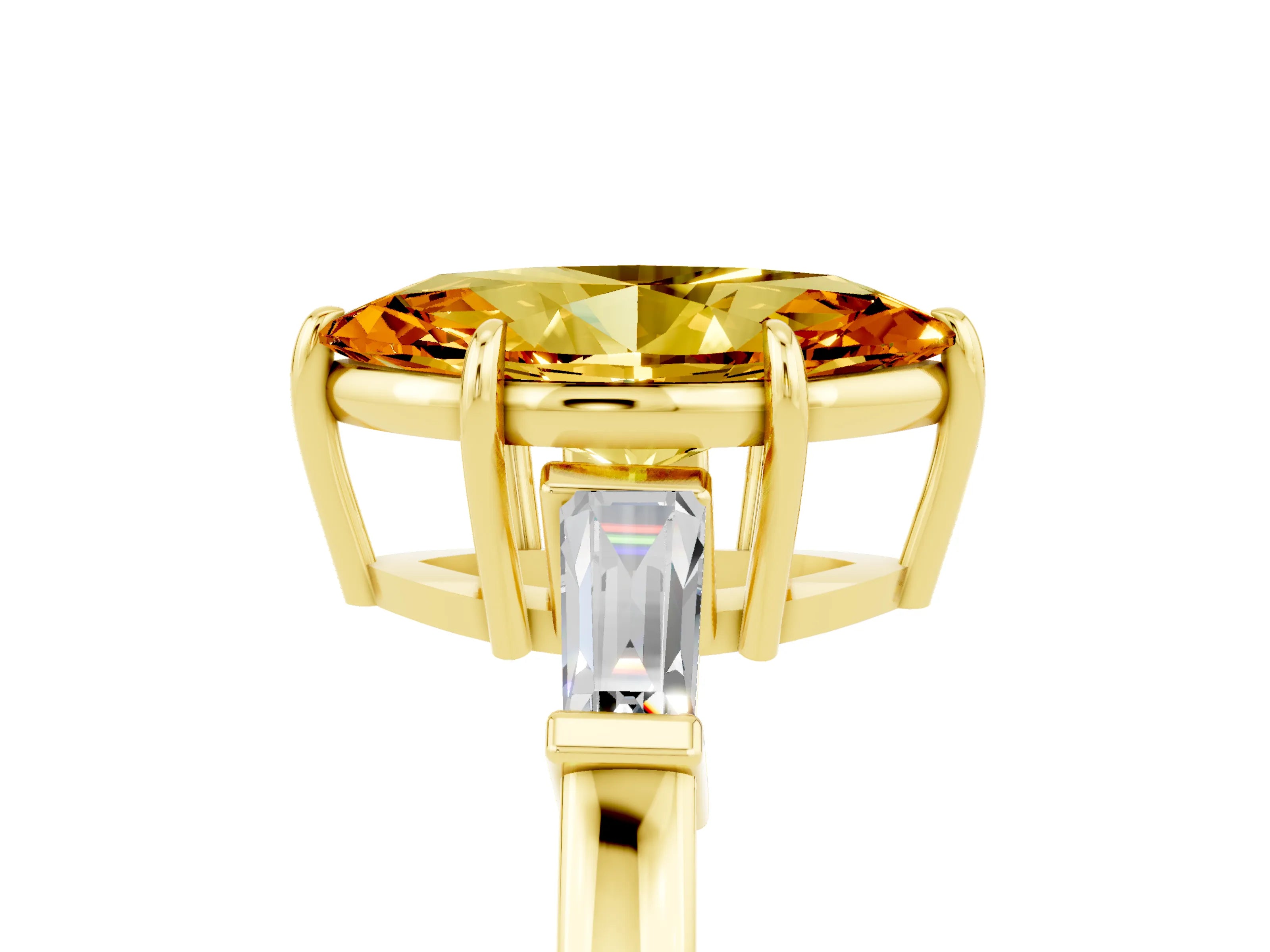 Yellow gold Marquise Cut Cut Diamond Ring with Tapered Baguette Side Stones in Four-Prong Setting_5
