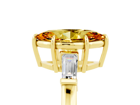 Yellow gold Marquise Cut Cut Diamond Ring with Tapered Baguette Side Stones in Four-Prong Setting_5